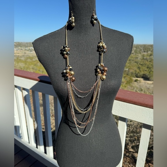 Jewelry - Retro Multi Layered Beaded Necklace and‎ Earrings Set